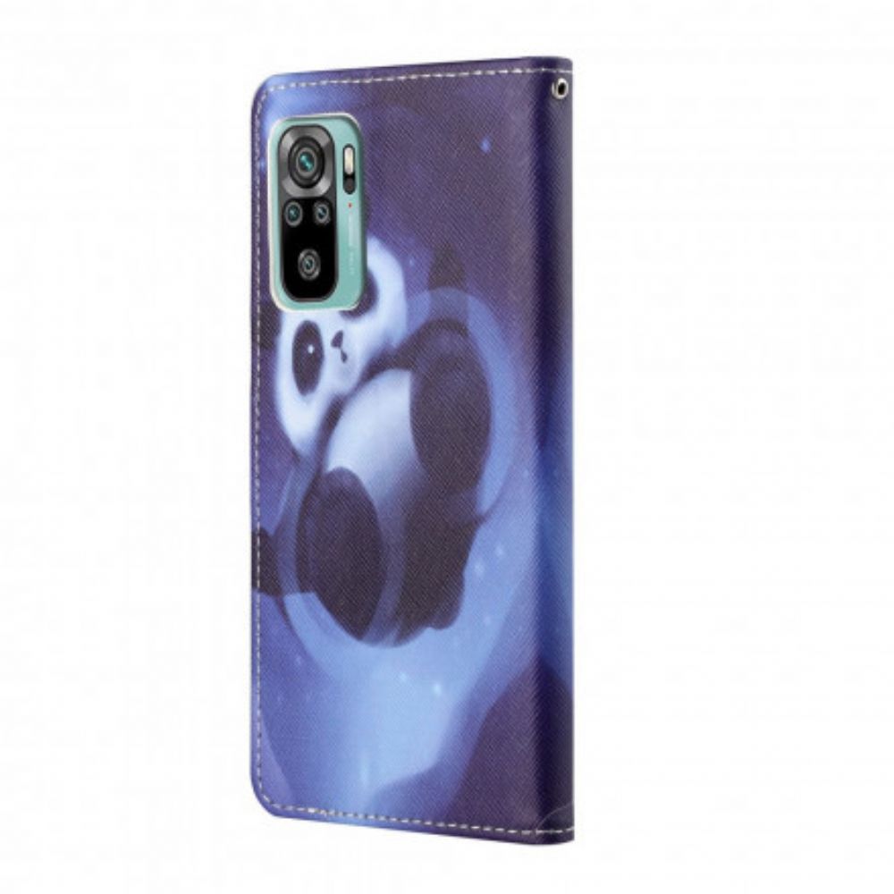 Leren Hoesje voor Xiaomi Redmi 10 Met Ketting Thong Space Panda