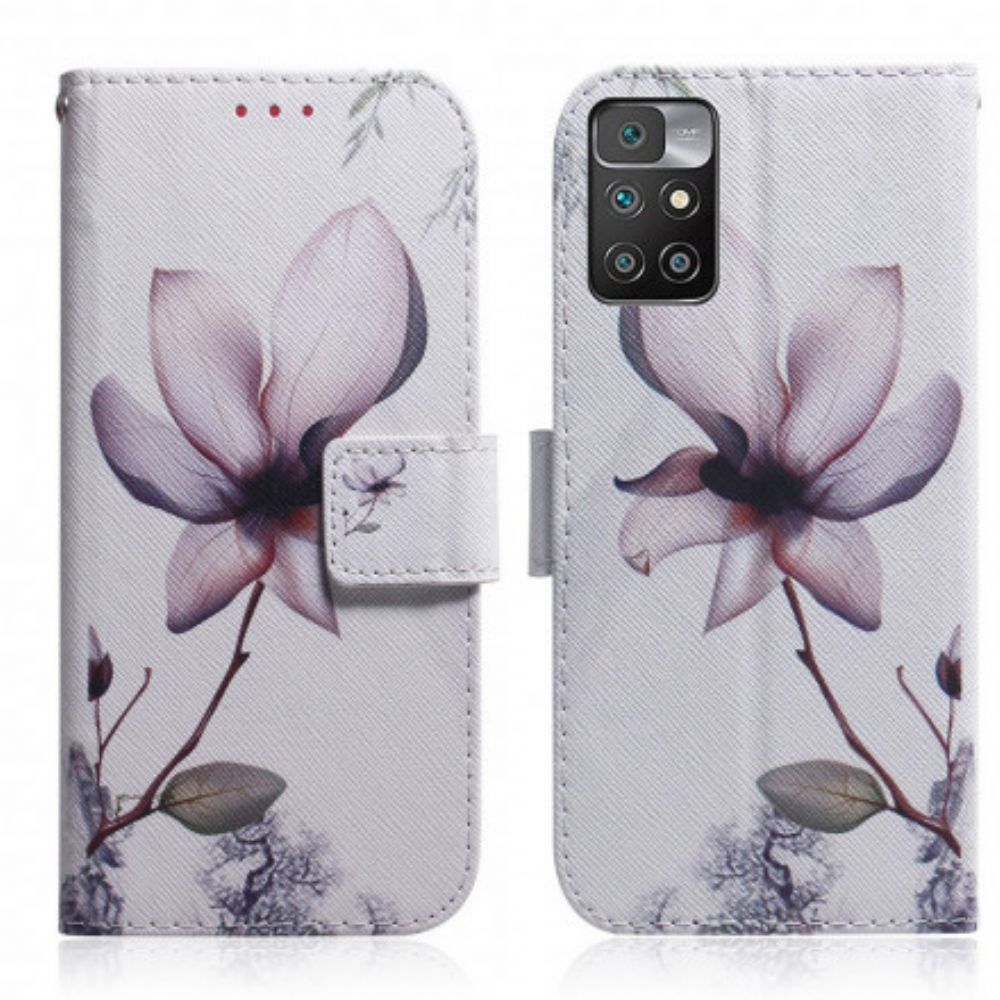 Leren Hoesje voor Xiaomi Redmi 10 Oude Roze Bloem