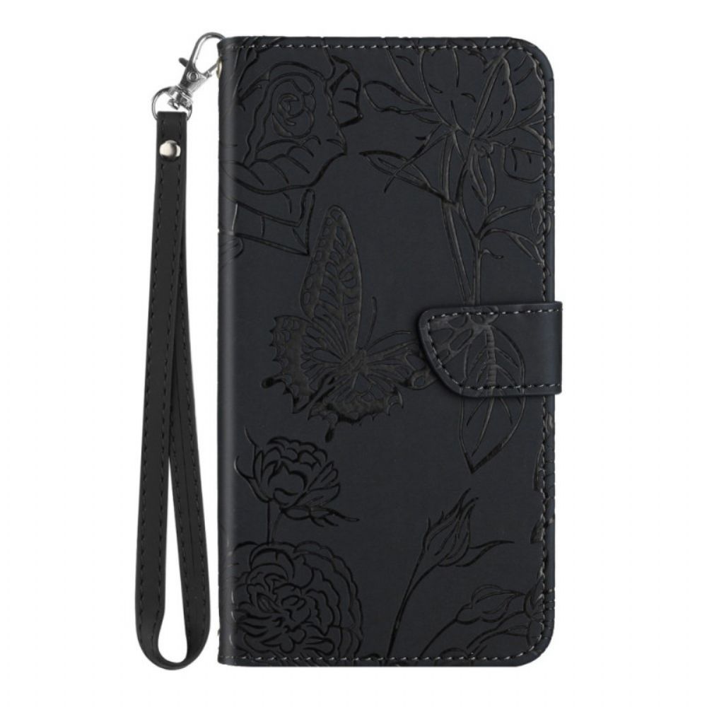 Leren Hoesje voor Honor Magic 4 Pro Met Ketting Thong Vlinders