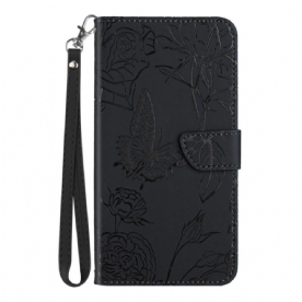 Leren Hoesje voor Honor Magic 4 Pro Met Ketting Thong Vlinders