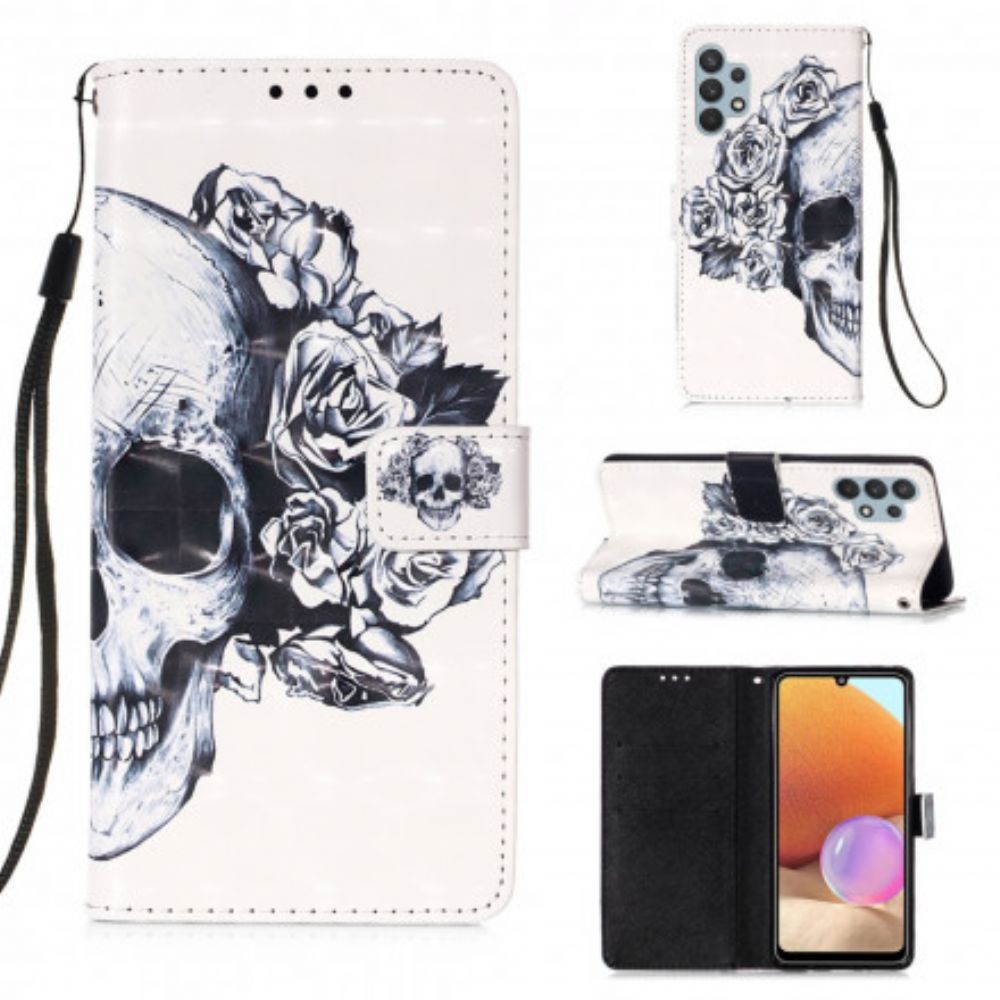 Flip Case voor Samsung Galaxy A32 4G Bloemenschedel