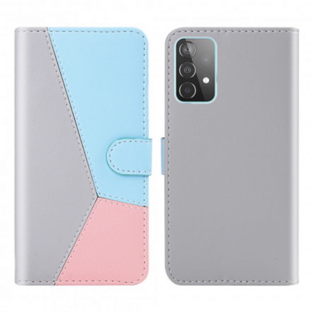 Folio-hoesje voor Samsung Galaxy A32 4G Driekleurig Leereffect