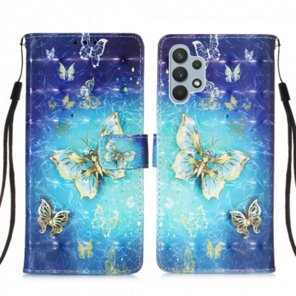 Folio-hoesje voor Samsung Galaxy A32 4G Gouden Vlinders Lanyard