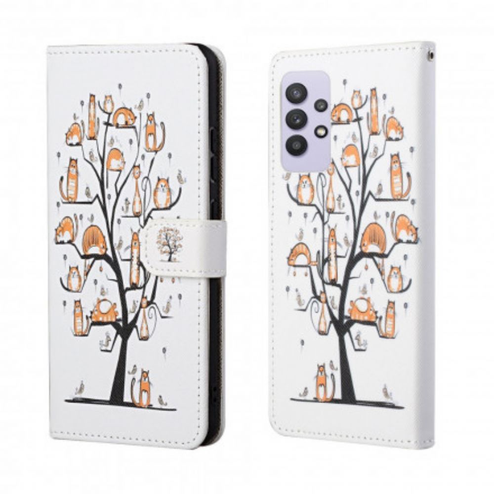 Folio-hoesje voor Samsung Galaxy A32 4G Met Ketting Funky Katten Met Riem