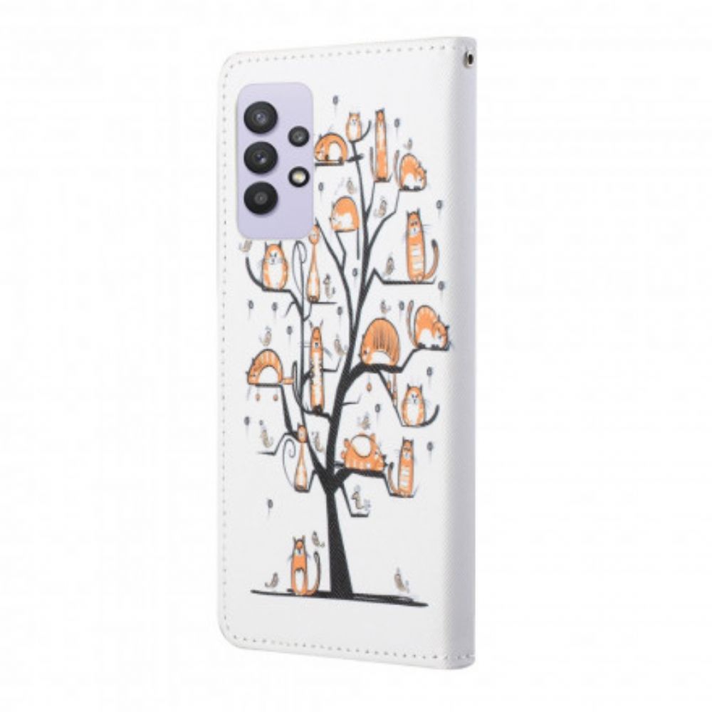 Folio-hoesje voor Samsung Galaxy A32 4G Met Ketting Funky Katten Met Riem