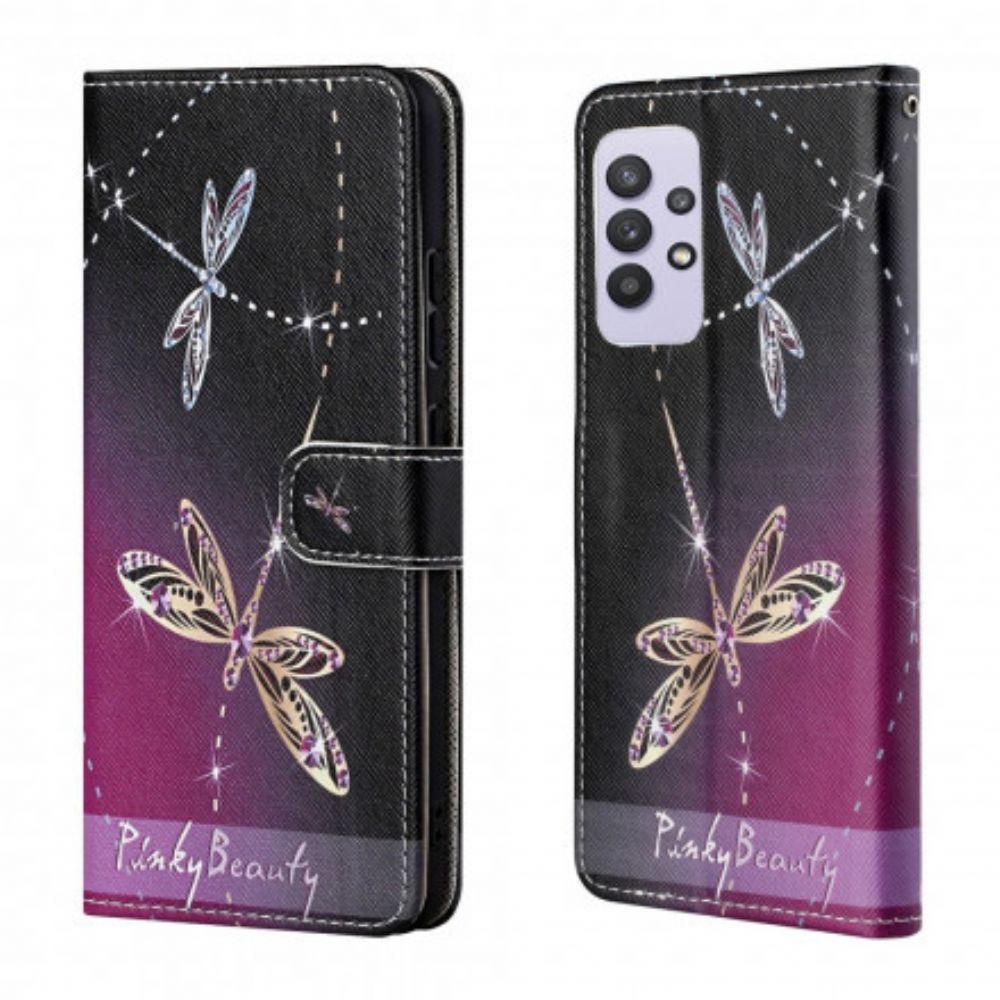 Folio-hoesje voor Samsung Galaxy A32 4G Met Ketting Thong Libellen