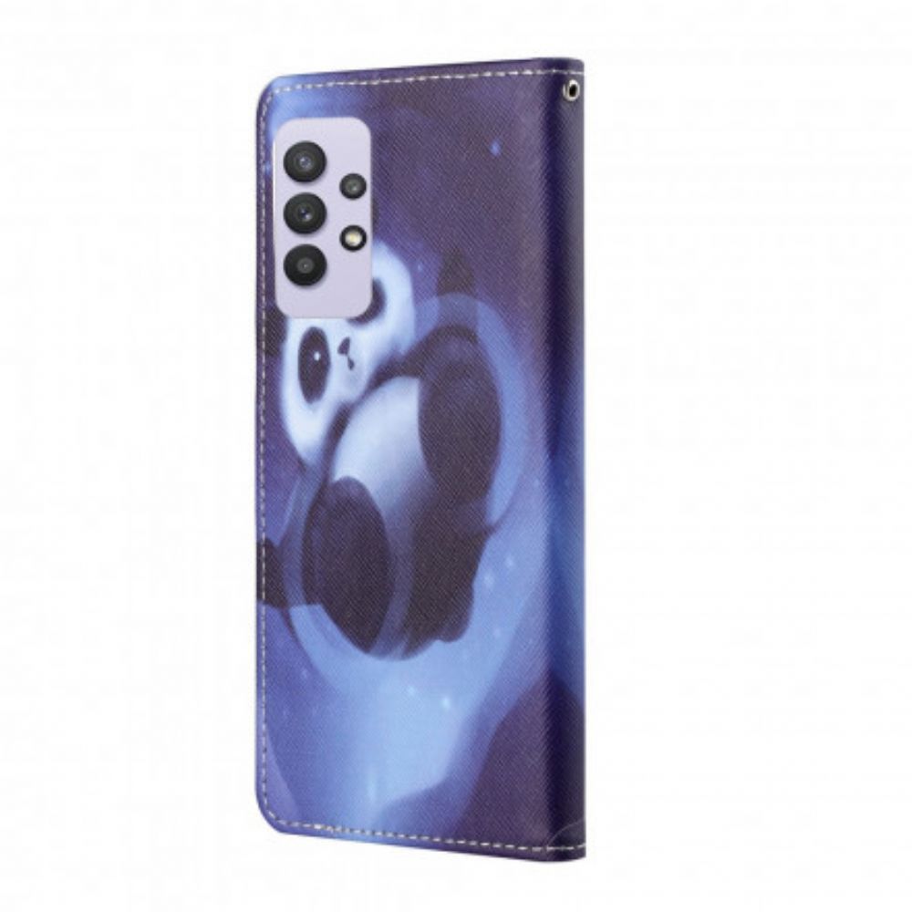 Folio-hoesje voor Samsung Galaxy A32 4G Met Ketting Thong Space Panda