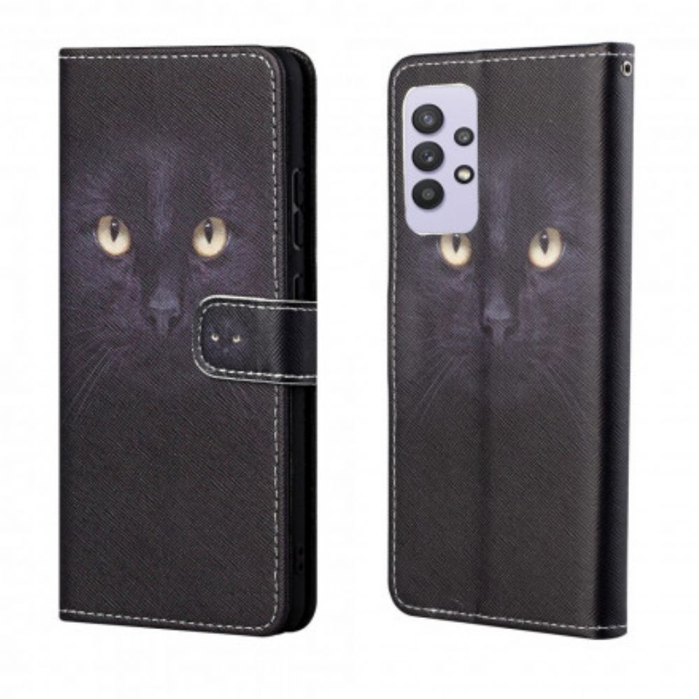 Folio-hoesje voor Samsung Galaxy A32 4G Met Ketting Zwarte Kattenogen Met Riem