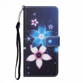 Leren Hoesje voor Samsung Galaxy A32 4G Met Ketting Maanband Bloemen