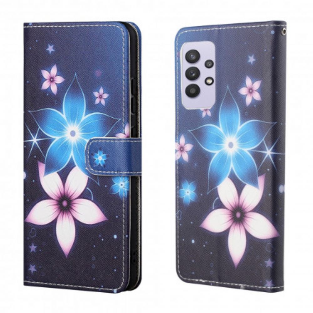 Leren Hoesje voor Samsung Galaxy A32 4G Met Ketting Maanband Bloemen