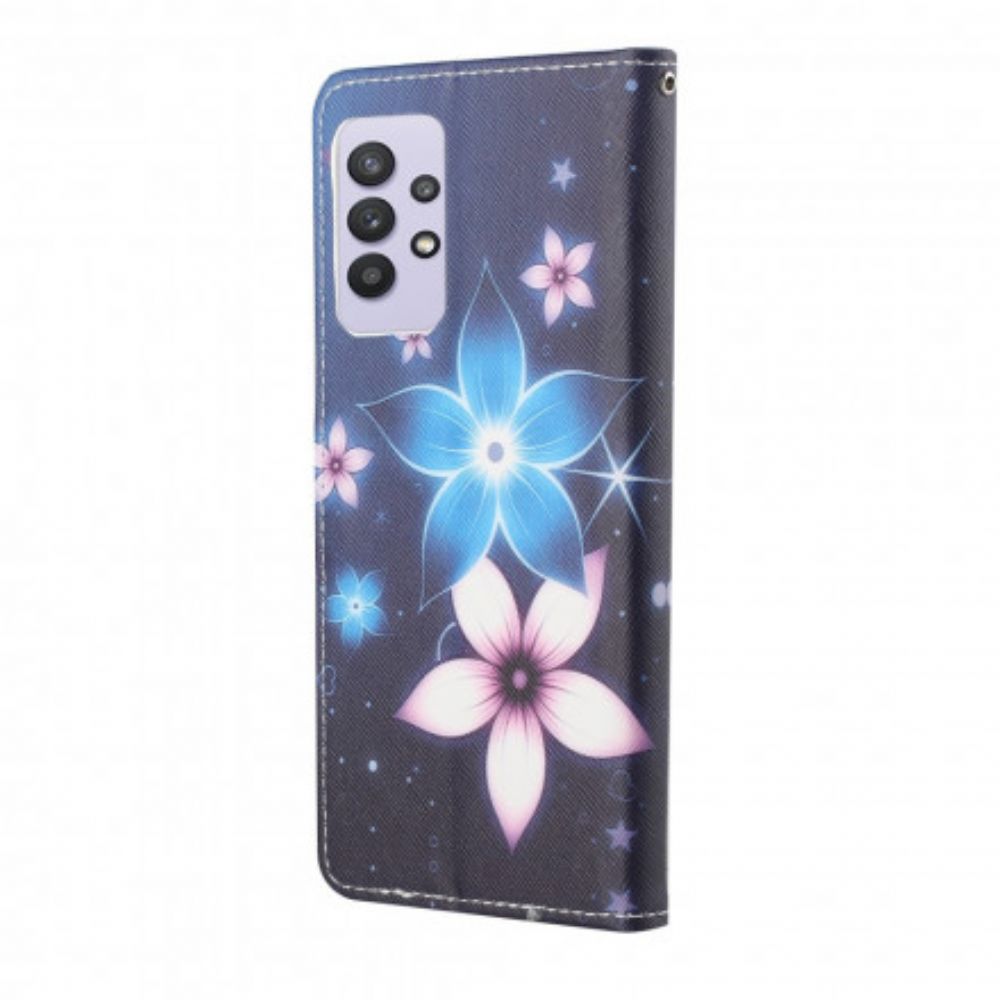 Leren Hoesje voor Samsung Galaxy A32 4G Met Ketting Maanband Bloemen