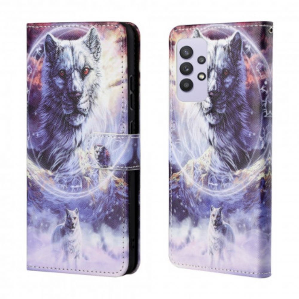 Leren Hoesje voor Samsung Galaxy A32 4G Winterwolf Met Koord