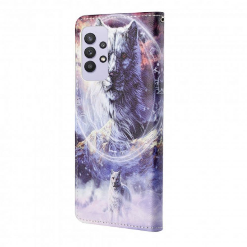 Leren Hoesje voor Samsung Galaxy A32 4G Winterwolf Met Koord