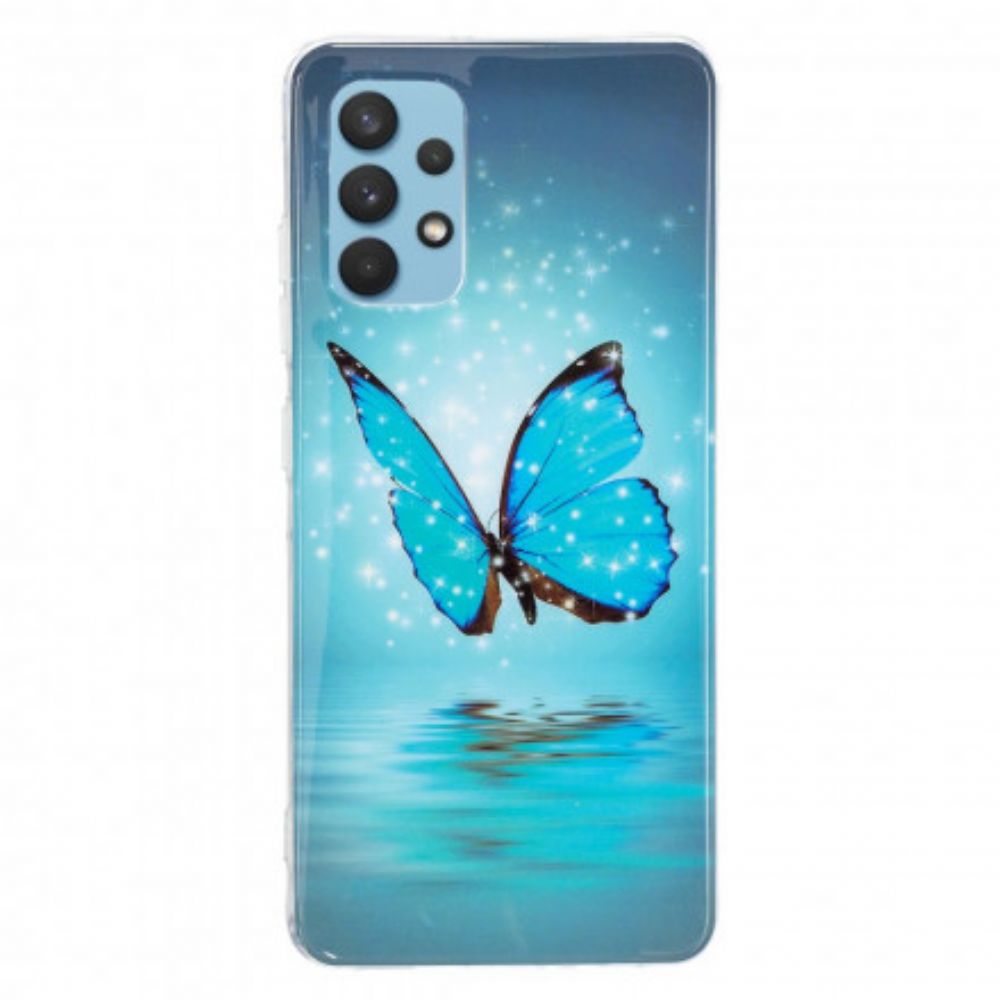 Telefoonhoesje voor Samsung Galaxy A32 4G Fluorescerende Blauwe Vlinder