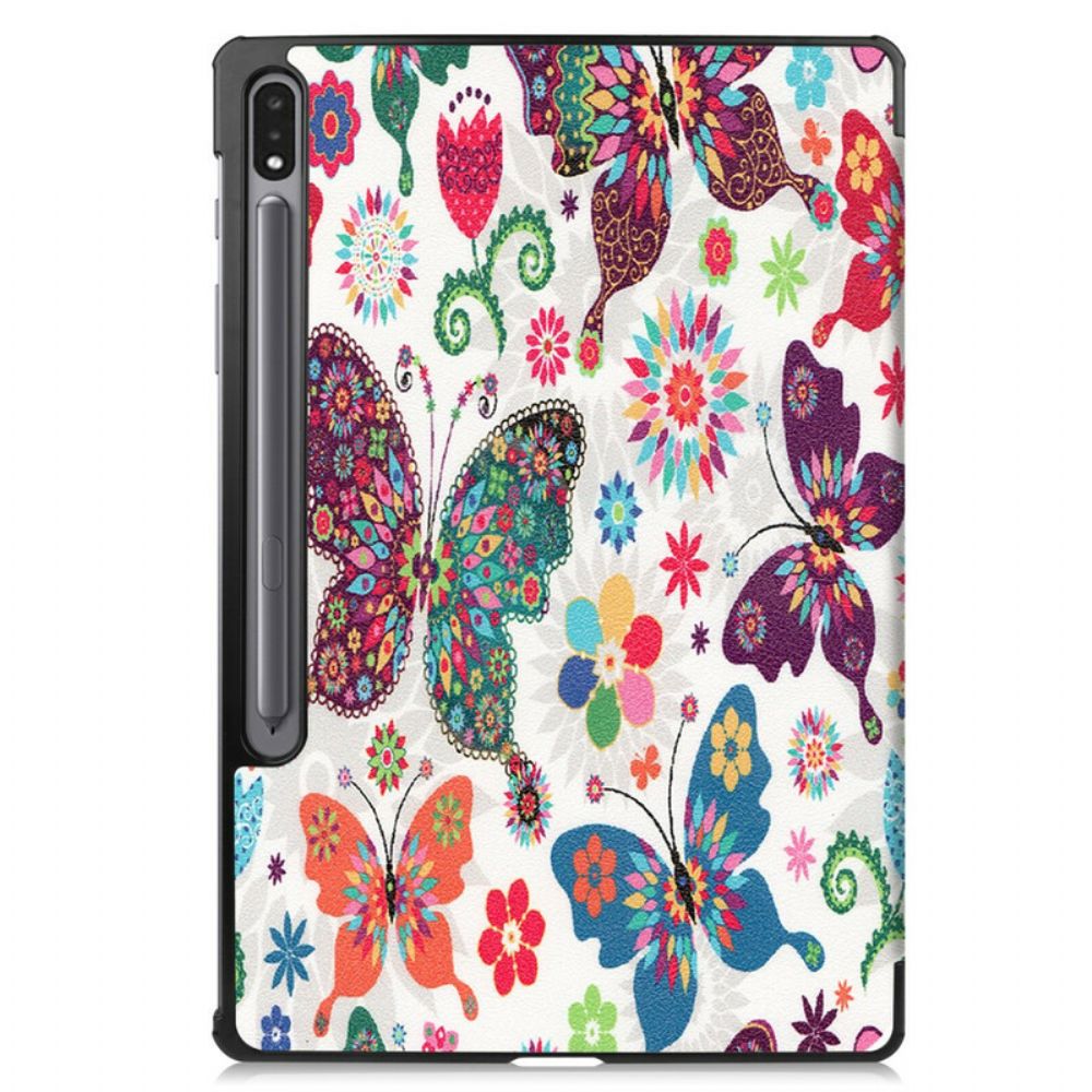 Bescherming Hoesje voor Samsung Galaxy Tab S7 FE Vintage Bloem Pennenhouder