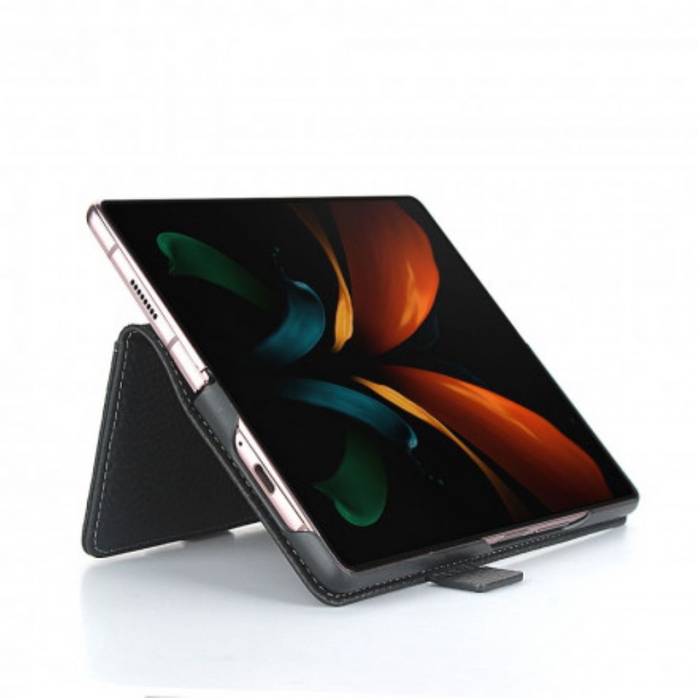 Folio-hoesje voor Samsung Galaxy Z Fold 2 Echt Litchi Leer