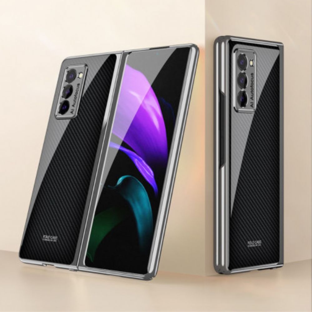 Hoesje voor Samsung Galaxy Z Fold 2 Gkk Koolstofvezel Gehard Glas