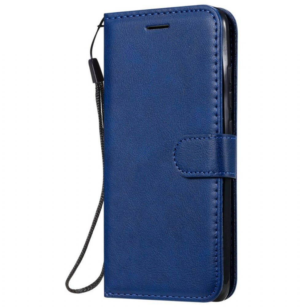 Flip Case voor Xiaomi Redmi 8 Met Ketting Pure Kleur Lederen Band Met Effect