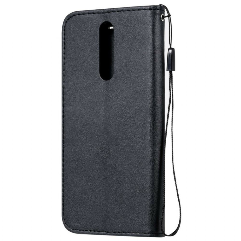 Flip Case voor Xiaomi Redmi 8 Met Ketting Pure Kleur Lederen Band Met Effect