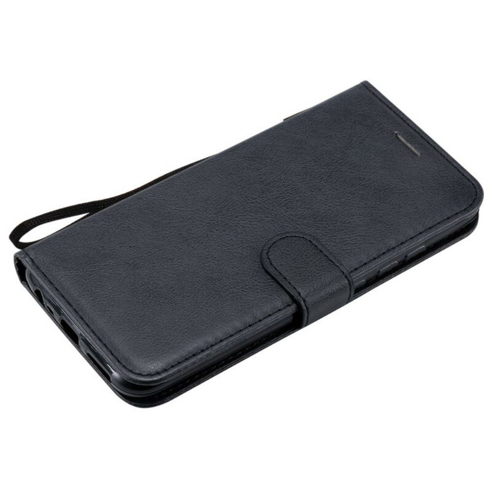 Flip Case voor Xiaomi Redmi 8 Met Ketting Pure Kleur Lederen Band Met Effect