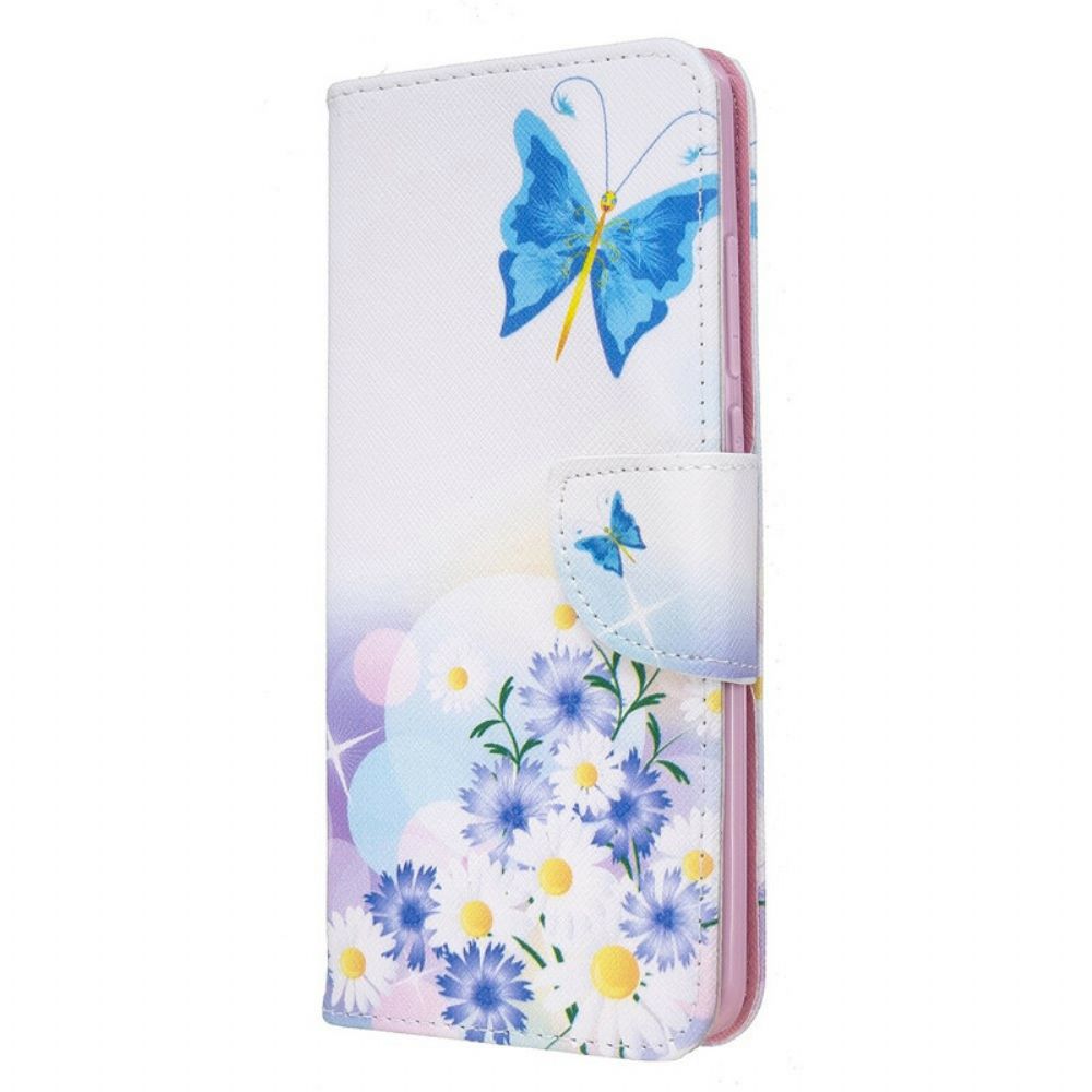 Leren Hoesje voor Xiaomi Redmi 8 Geschilderde Vlinders En Bloemen