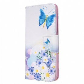 Leren Hoesje voor Xiaomi Redmi 8 Geschilderde Vlinders En Bloemen