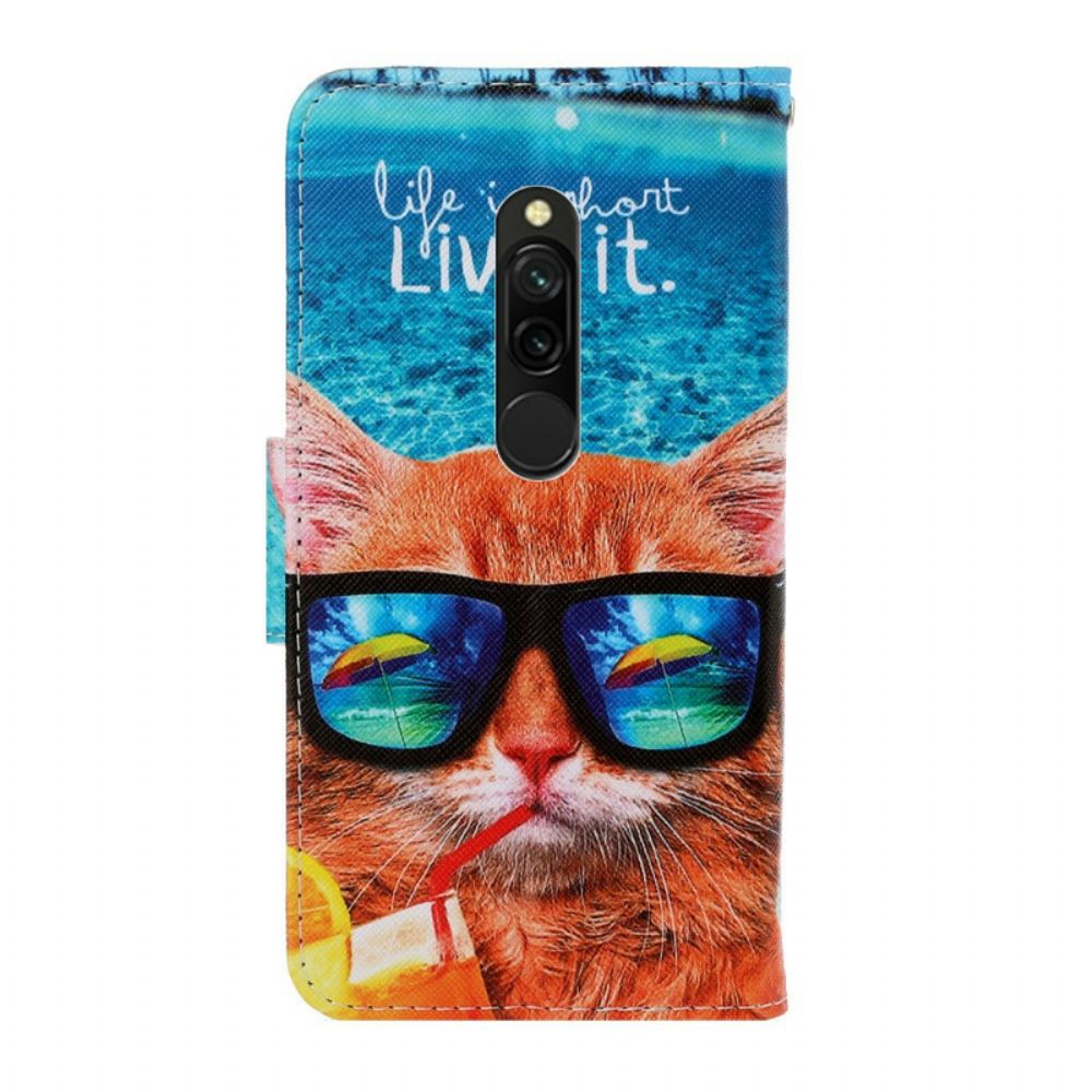 Leren Hoesje voor Xiaomi Redmi 8 Met Ketting Cat Live It Strappy