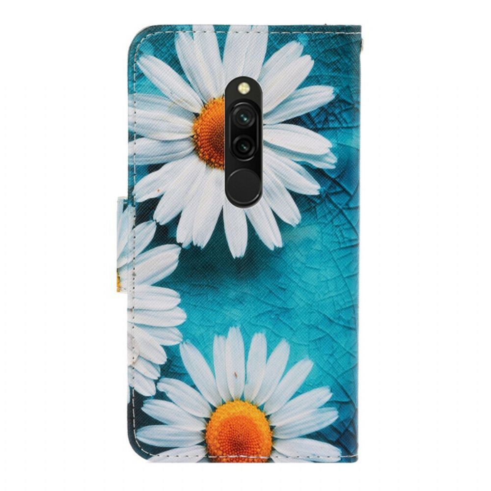 Leren Hoesje voor Xiaomi Redmi 8 Met Ketting Thong Madeliefjes