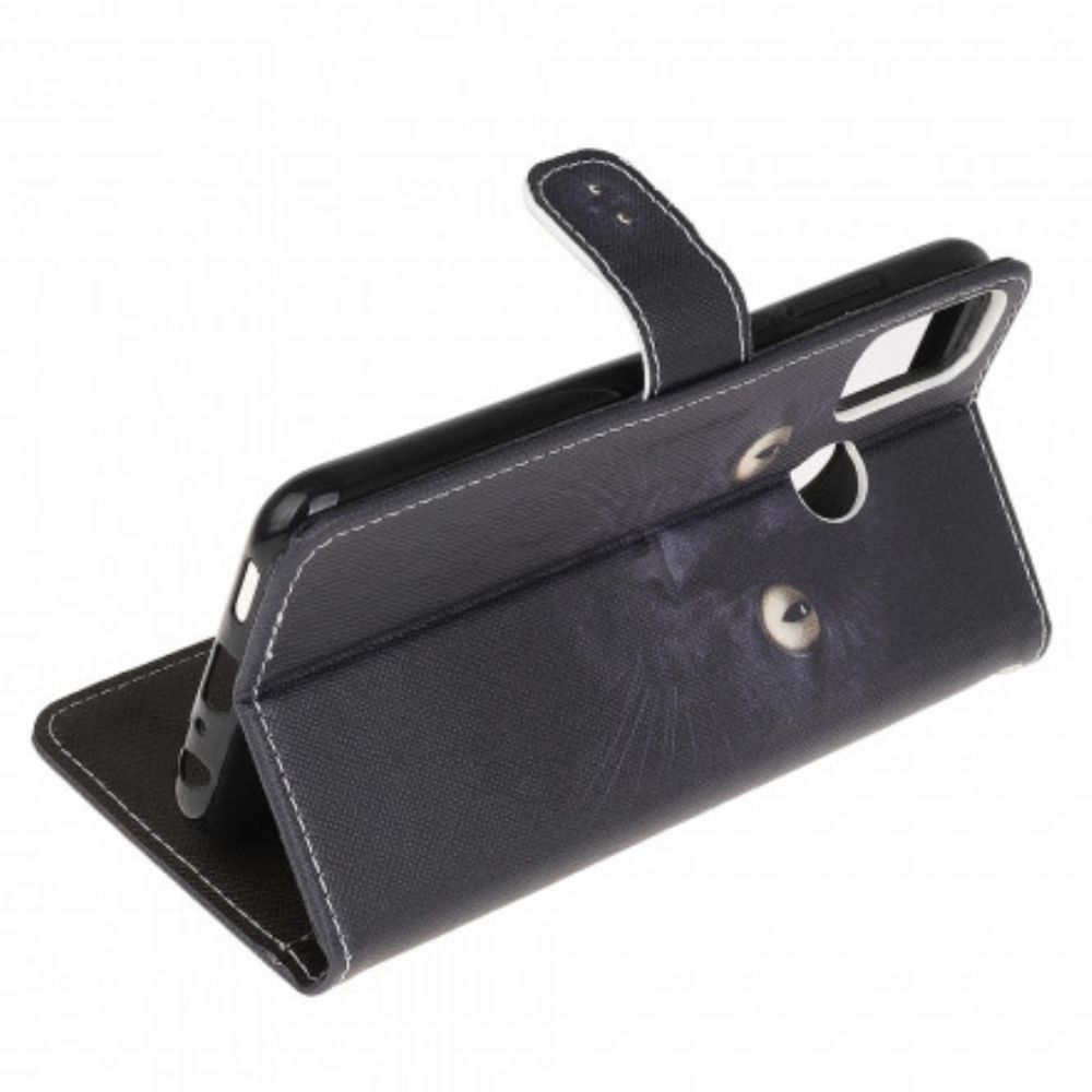 Flip Case voor Moto G50 Met Ketting Thong Black Cat Eyes