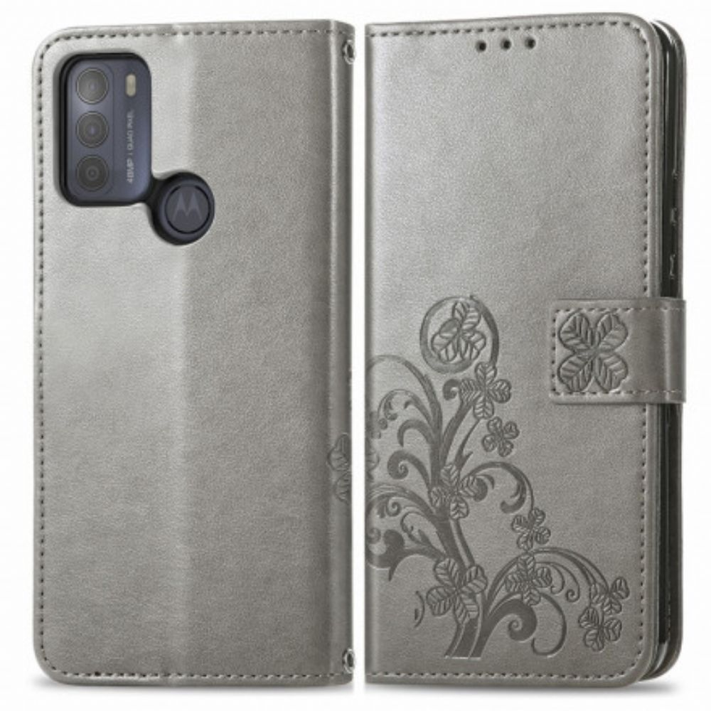 Leren Hoesje voor Moto G50 Aziatische Bloemen