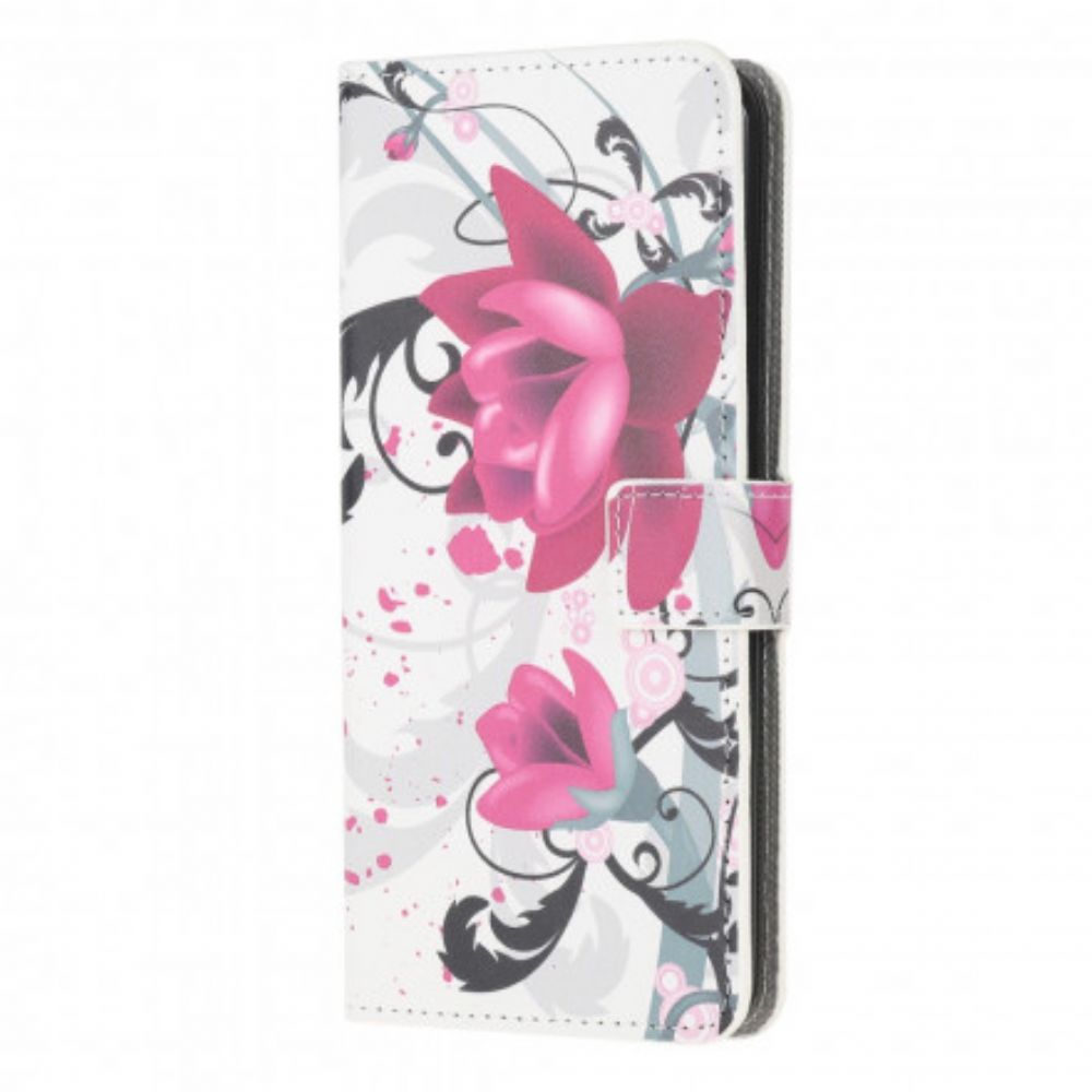 Leren Hoesje voor Moto G50 Tropische Bloemen