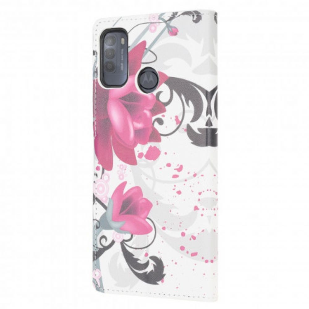 Leren Hoesje voor Moto G50 Tropische Bloemen