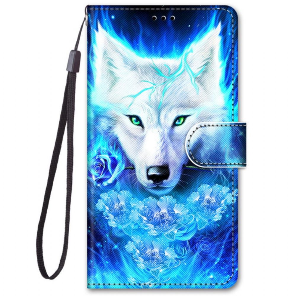 Flip Case voor Samsung Galaxy M52 5G Fluorescerende Wolf