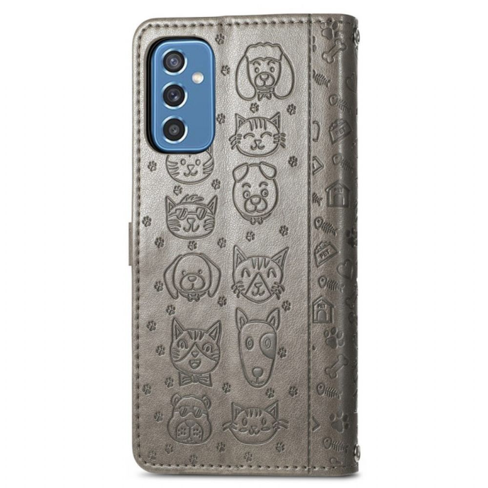 Flip Case voor Samsung Galaxy M52 5G Getextureerde Dieren