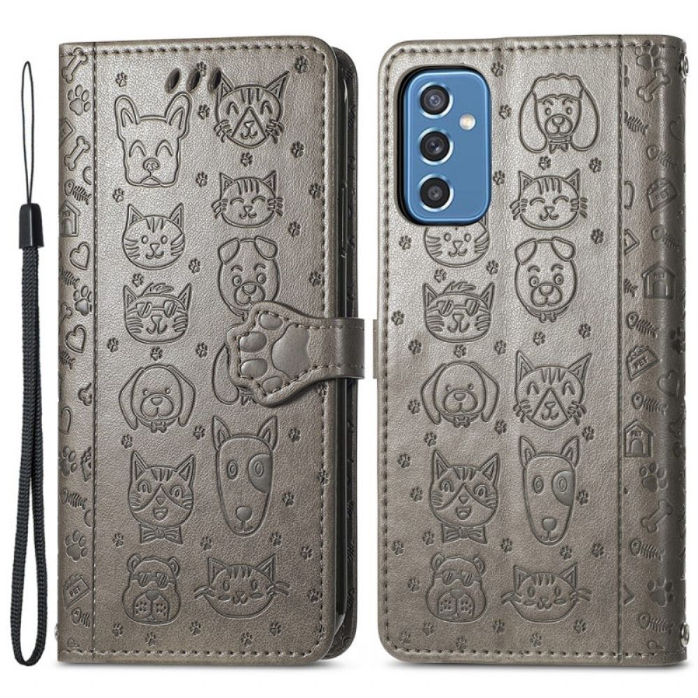 Flip Case voor Samsung Galaxy M52 5G Getextureerde Dieren