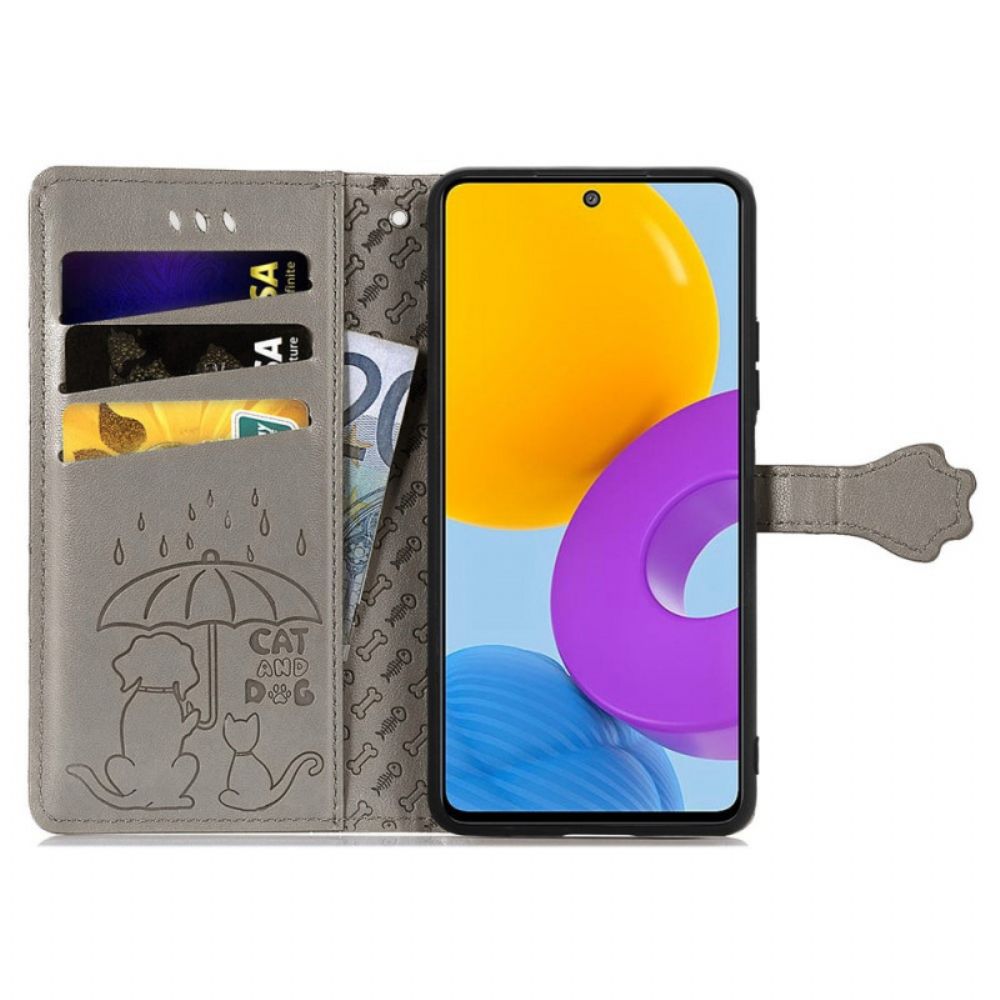 Flip Case voor Samsung Galaxy M52 5G Getextureerde Dieren