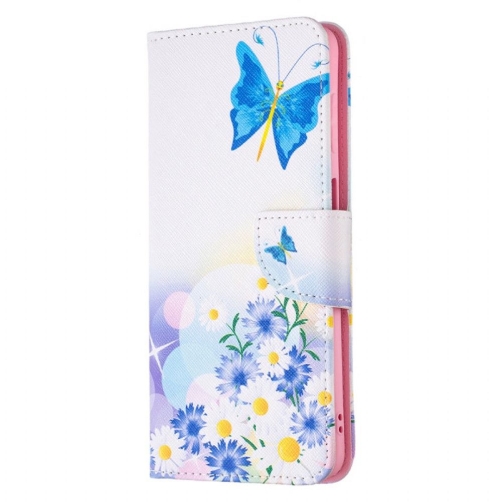 Flip Case voor Samsung Galaxy M52 5G Vlinder En Bloemen