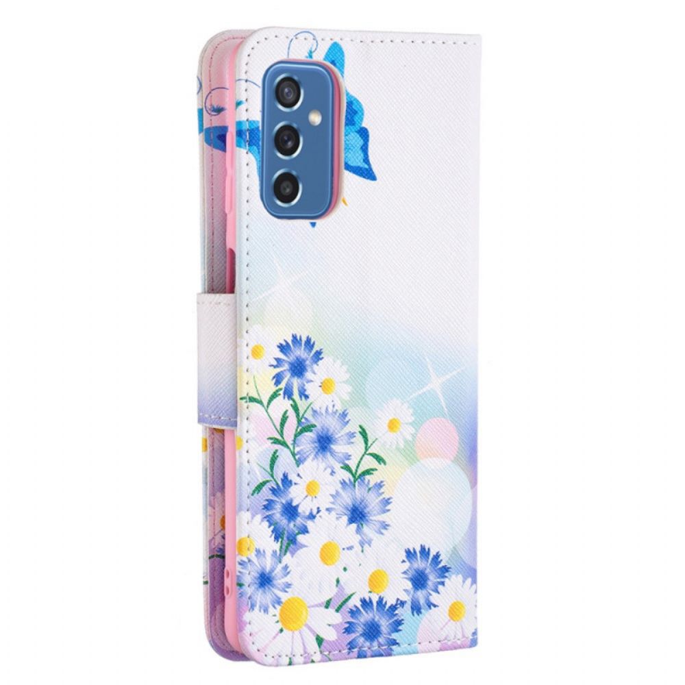 Flip Case voor Samsung Galaxy M52 5G Vlinder En Bloemen