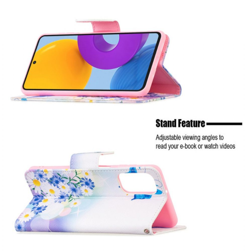 Flip Case voor Samsung Galaxy M52 5G Vlinder En Bloemen