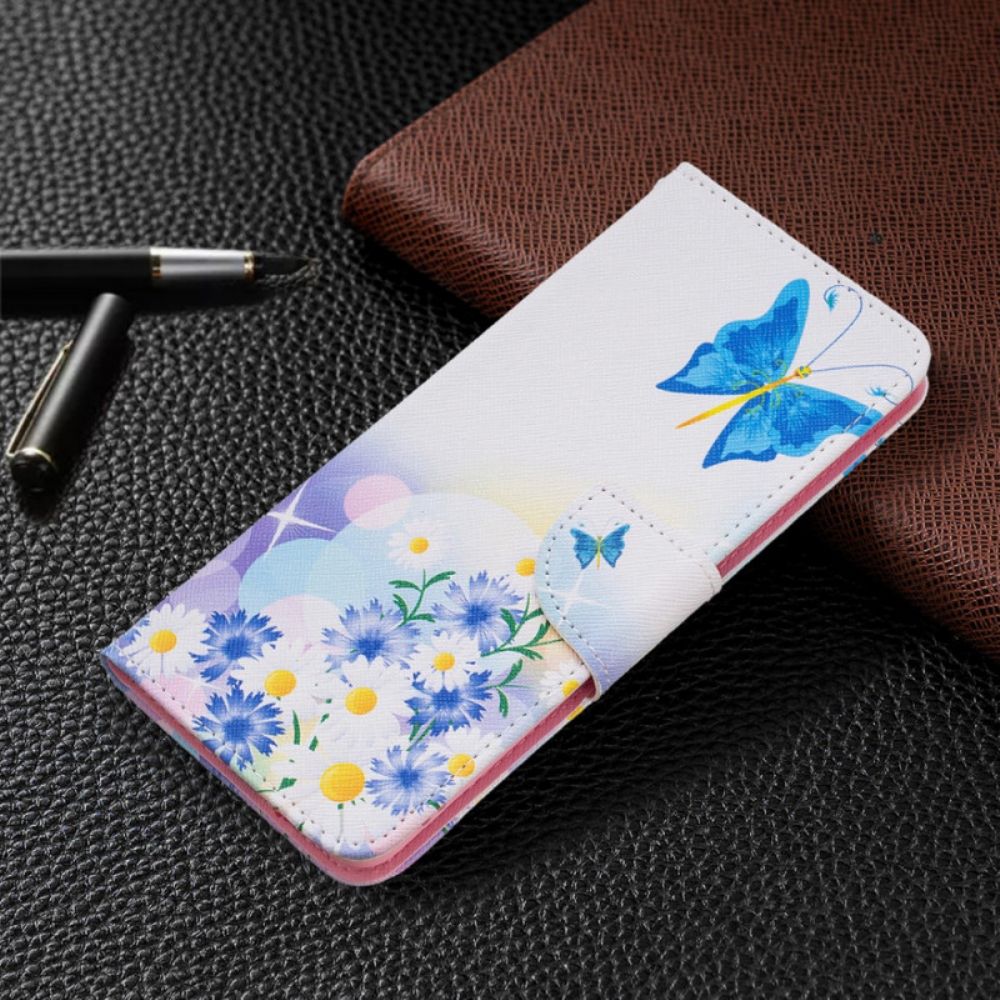 Flip Case voor Samsung Galaxy M52 5G Vlinder En Bloemen