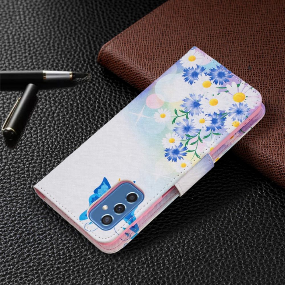 Flip Case voor Samsung Galaxy M52 5G Vlinder En Bloemen