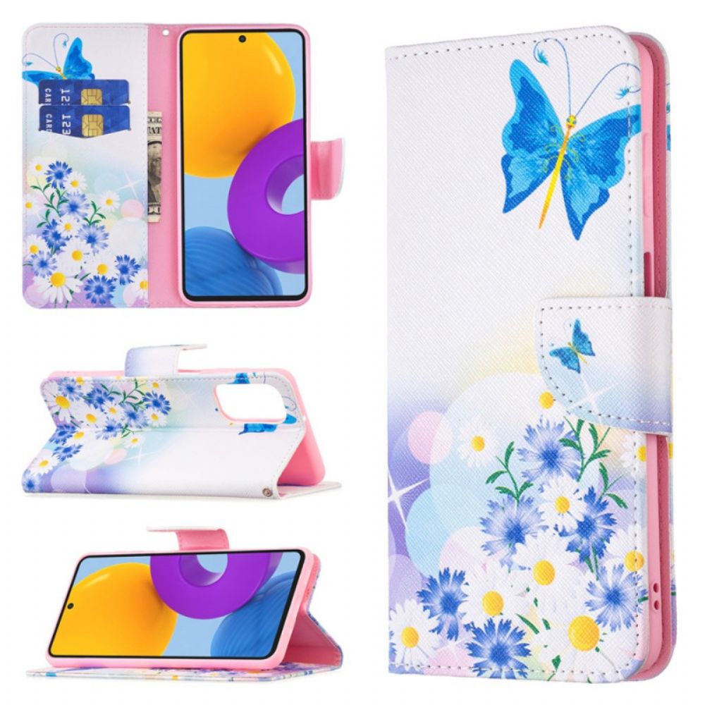 Flip Case voor Samsung Galaxy M52 5G Vlinder En Bloemen