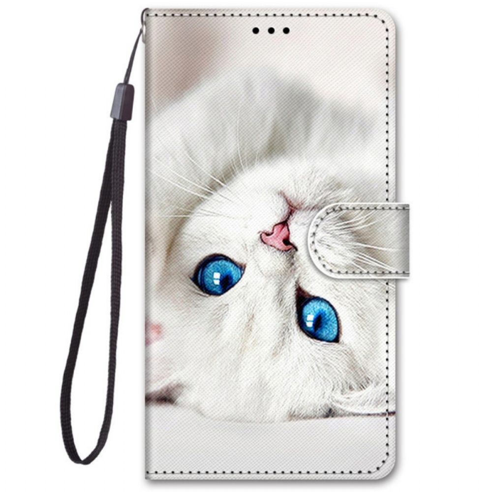 Flip Case voor Samsung Galaxy M52 5G Zwarte En Blauwe Kat