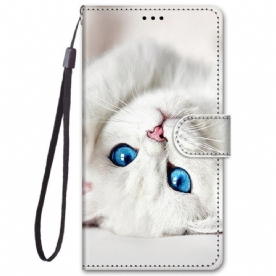 Flip Case voor Samsung Galaxy M52 5G Zwarte En Blauwe Kat