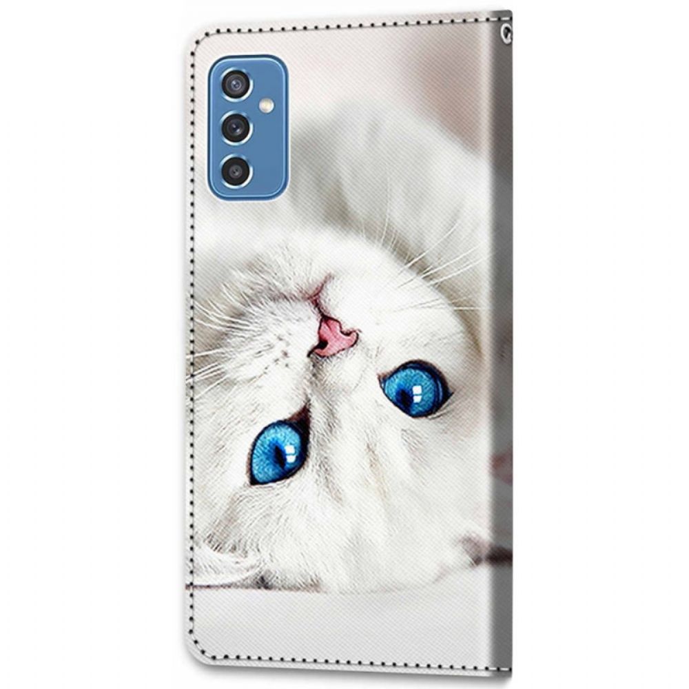 Flip Case voor Samsung Galaxy M52 5G Zwarte En Blauwe Kat