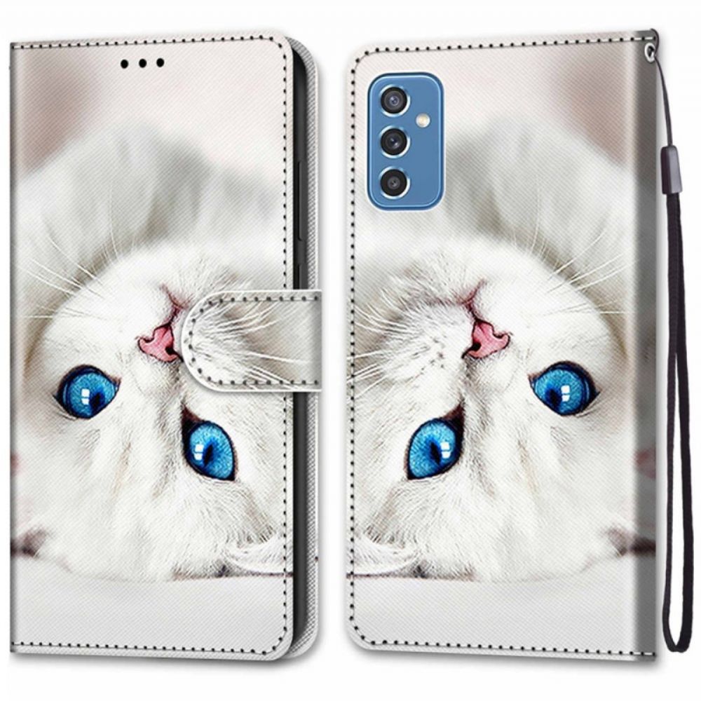 Flip Case voor Samsung Galaxy M52 5G Zwarte En Blauwe Kat