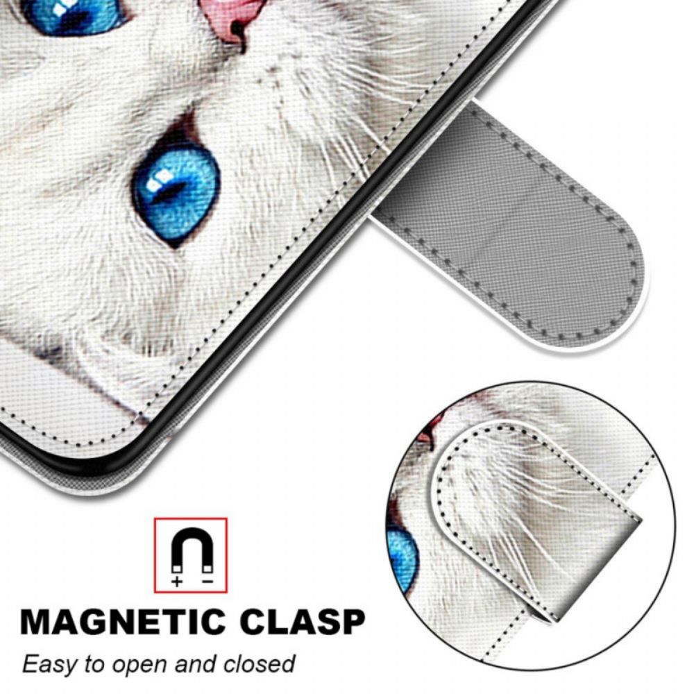 Flip Case voor Samsung Galaxy M52 5G Zwarte En Blauwe Kat