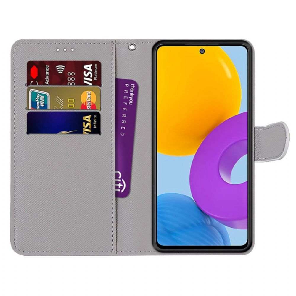 Flip Case voor Samsung Galaxy M52 5G Zwarte En Blauwe Kat