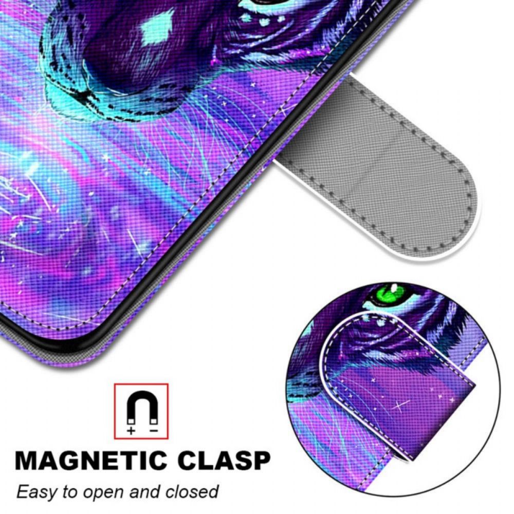 Folio-hoesje voor Samsung Galaxy M52 5G Glow In The Dark Tijger