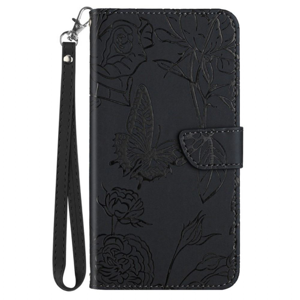 Folio-hoesje voor Samsung Galaxy M52 5G Met Ketting Bloemen Strappy Designs